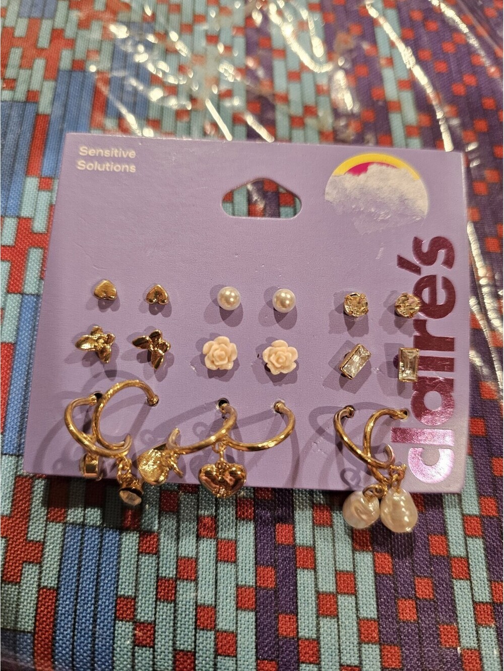 Claire's Gold 9 Pc Earrings Set Stud And Dangle Hoop